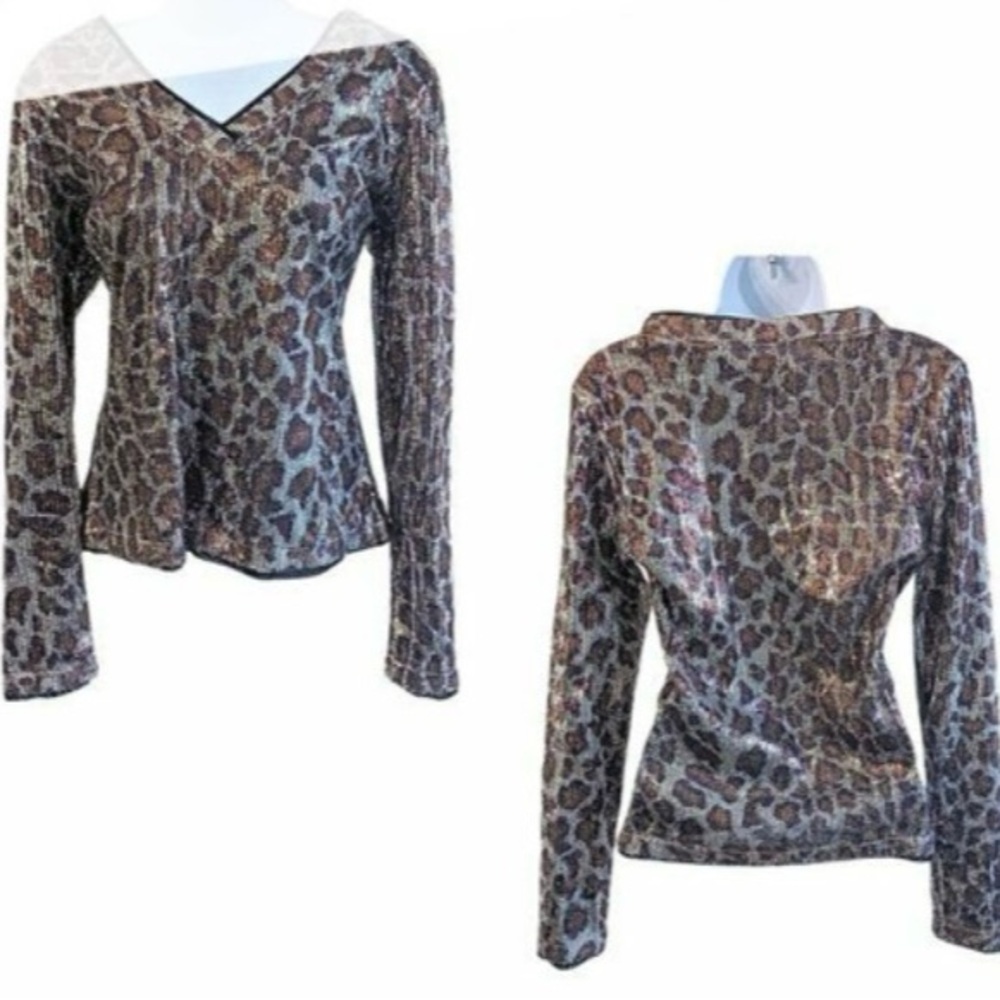 Oleg Cassini Platinum Collection Leopard Print Sequin Top Size XS